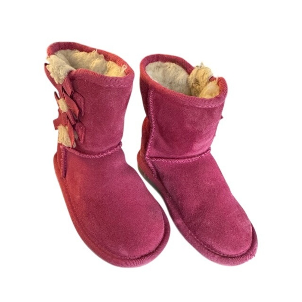 Koolaburra by UGG Pink Suede Boots‎ Kids Bow Accents Winter Shoes - Size 8